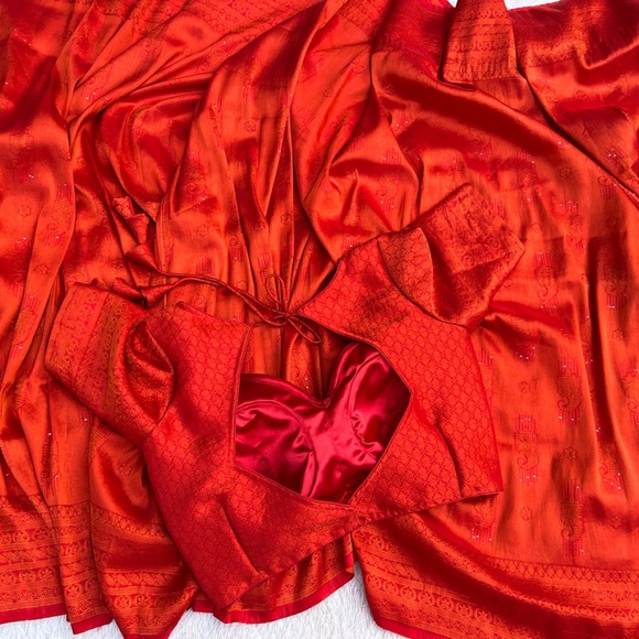 Other - Kanjivaram Red Silk Saree with Stitched Blouse